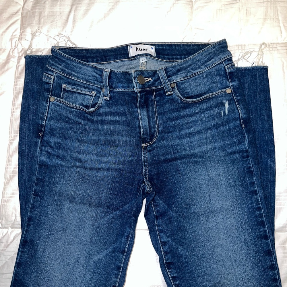 Paige Verdugo Ankle Medium Blue Distressed Women's Jeans size 27